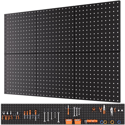 INCLY 6 Pack 12"x12" Black Metal Pegboard Panels, Heavy Duty Pegboard Wall Organizer with Frame, Black Peg Board for Walls, Garage, Workbench, Shed, Kitchen, Craft Room Tool Organization