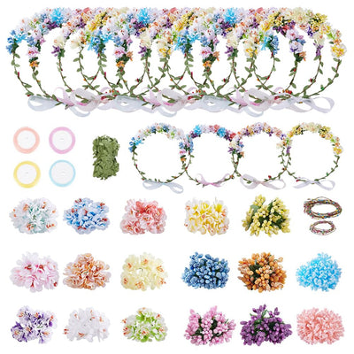 ACRNIGHEET Make Your Own Flower Crown Crafting Kit, Plum Blossom Series Flower Crown Kit, Can Make 16 Sets Wreath Headband and Bracelet Craft Kit, DIY Floral Crown Creative Gifts for Princess