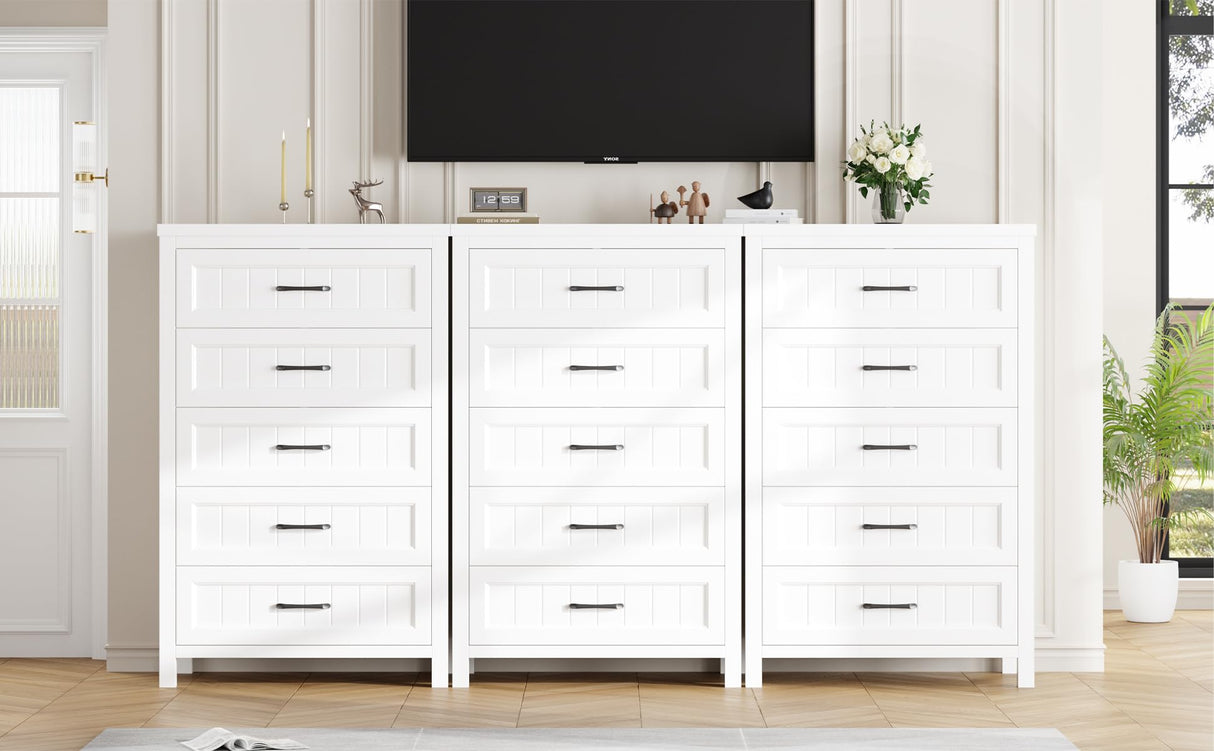 Jocoevol 5 Drawer Dresser for Bedroom - Farmhouse 44.9" Tall Chest of Dresser with Large Storage, Rubst Wood Construction for Living Room, Hallway & Entryway - White Jocoevol