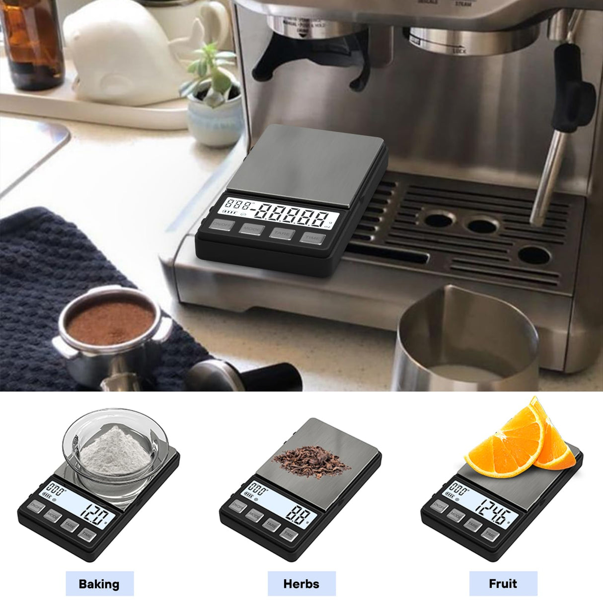 Weightman Espresso Scale with Timer 1000g x 0.1g Small & Thin Travel Coffee Scale, Mini Digital Scale Grams and Ounces with Large Backlit LCD Stainless Steel Pocket Food Scale Drip Tray Pulling Scale WEIGHTMAN