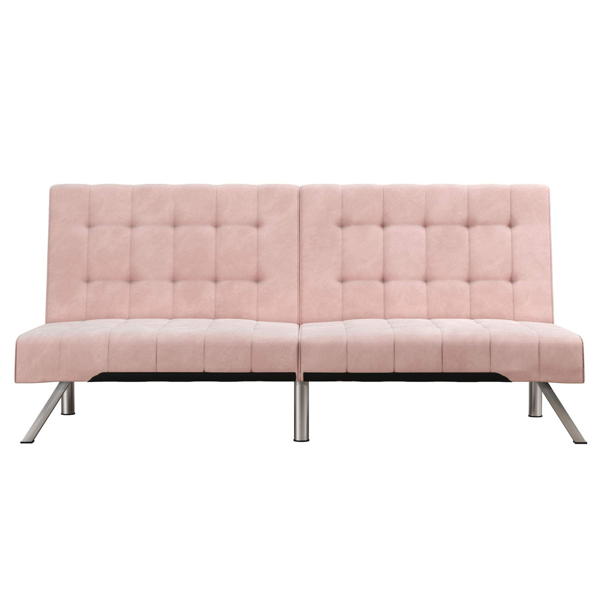 DHP Emily 71 Inch Futon Sofa Bed Fabric, Armless Upholstered Couch Sleeper with Tufted Back and Seat, Mid-Century Modern, Pink Velvet DHP