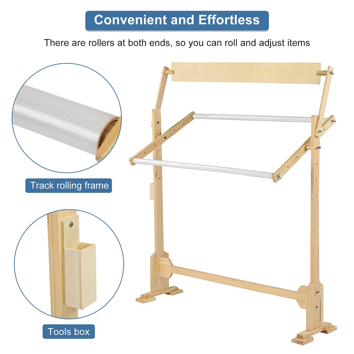 Adjustable Embroidery Stand, Wooden Frame Cross Stitch Floor Stand 360° Rotated Needlework Stand Holder Lap Table Craft Sewing Tool with Scroll Frame Ejoyous
