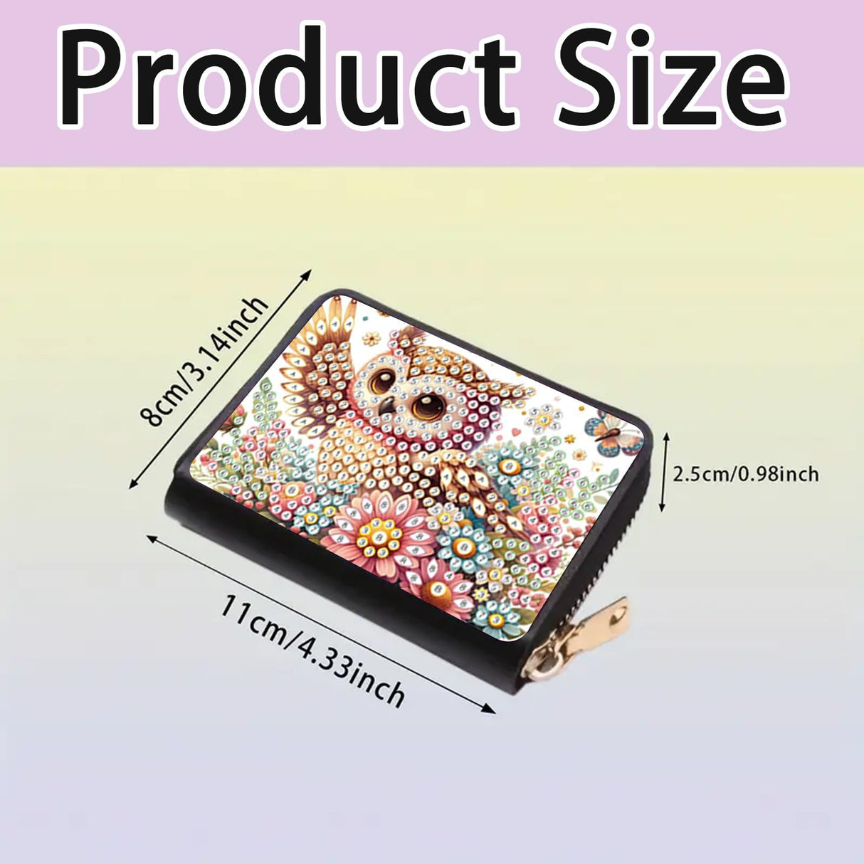 DoxQcs Anti-demagnetization Coin Card Holder, DIY Diamond Art Painting Leather Zipper Card Case Wallet-Owl-1 DoxQcs