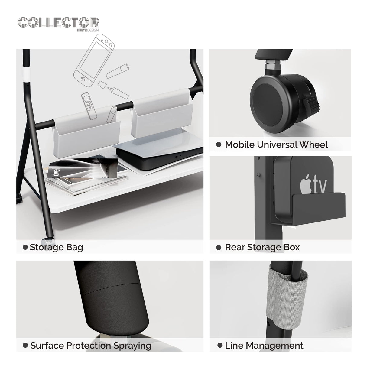 FITUEYES Design Mobile TV Stand for 65 75 78 88 Inch TV, TV Cart Floor Stand with Mount for LCD/LED Flat Curved Screens, Modern Corner TV Stand with Wooden Storage Shelves, Collector Series FITUEYES