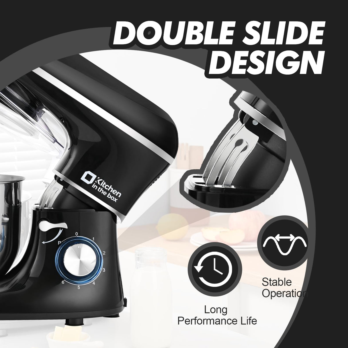 Kitchen in the box Stand Mixer, 6.5QT 660W Electric Kitchen Mixer, 6-Speed Tilt-Head Food Mixer with Dough Hook, Wire Whip, Beater, Dishwasher Safe (Black) Kitchen in the box