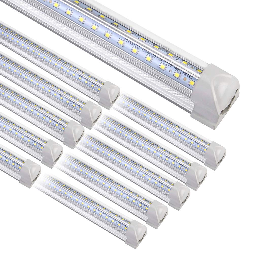 Henwsi 8FT LED Shop Light Fixture, White 10 Pack T8 Integrated Tube Lights, 72W 9500LM 6500K High Output Clear Cover, V Shape 270 Degree Lighting for Garage Warehouse, Upgraded Lights Plug and Play Henwsi