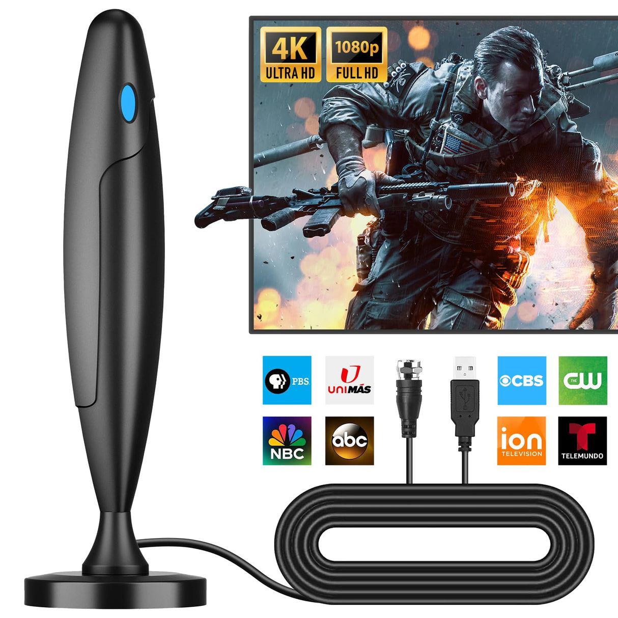 TV Antenna for Smart TV, TV Antenna Indoor Outdoor, Long Range Reception HD Antenna, Digital TV Antenna Supports 4k,1080p for Smart TV Local Channels Qtbvae