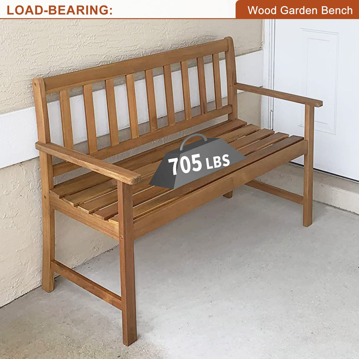 Acacia Wood Outdoor Bench - 705Lbs Capacity for Patio, Porch, and Garden BSTOPHKL