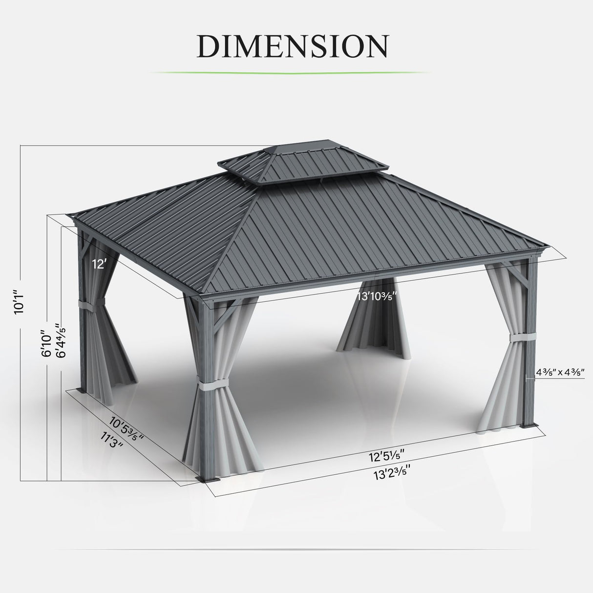 Domi 12'x14' Hardtop Gazebo Canopy,Outdoor Aluminum Gazebo with Galvanized Steel Double Roof,Permanent Gazebo with Drainage System,Curtain and Netting Included,Grey domi outdoor living