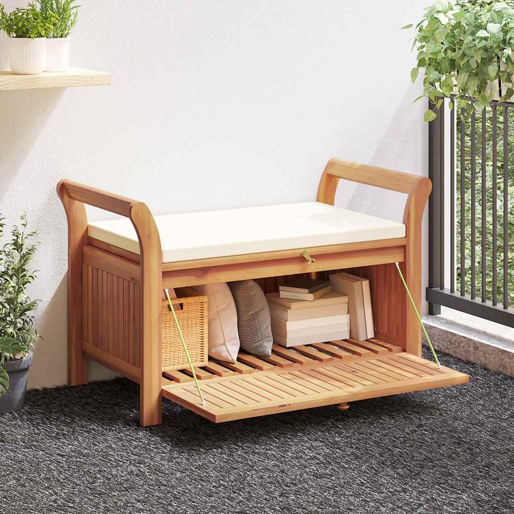 vidaXL Garden Storage Bench with Soft Cushion 49.6 in Solid Acacia Wood Ample Capacity Classic Design for Outdoor Use Perfect Patios and Gardens Durable Comfort Furniture Patio Seat Wooden Picnic vidaXL