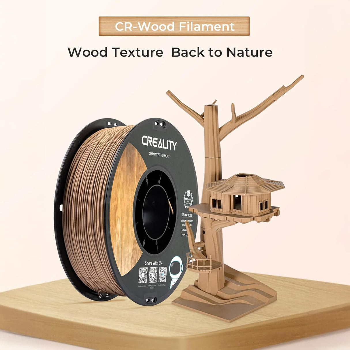 Official Creality Wood Filament PLA, Wood PLA 3D Printer Filament 1.75 mm, More Than 30% Real Wood, Smooth Silk Texture, Toughness, 1kg(2.2lbs)/Spool 3D Printing Filament, for All FDM Printers (Wood) Creality