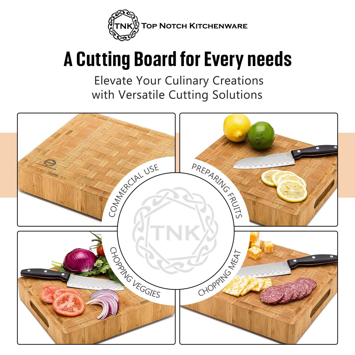 Small End Grain Bamboo Cutting Board | Professional, Butcher Block | Non-Slip Rubber Feet Top Notch Kitchenware
