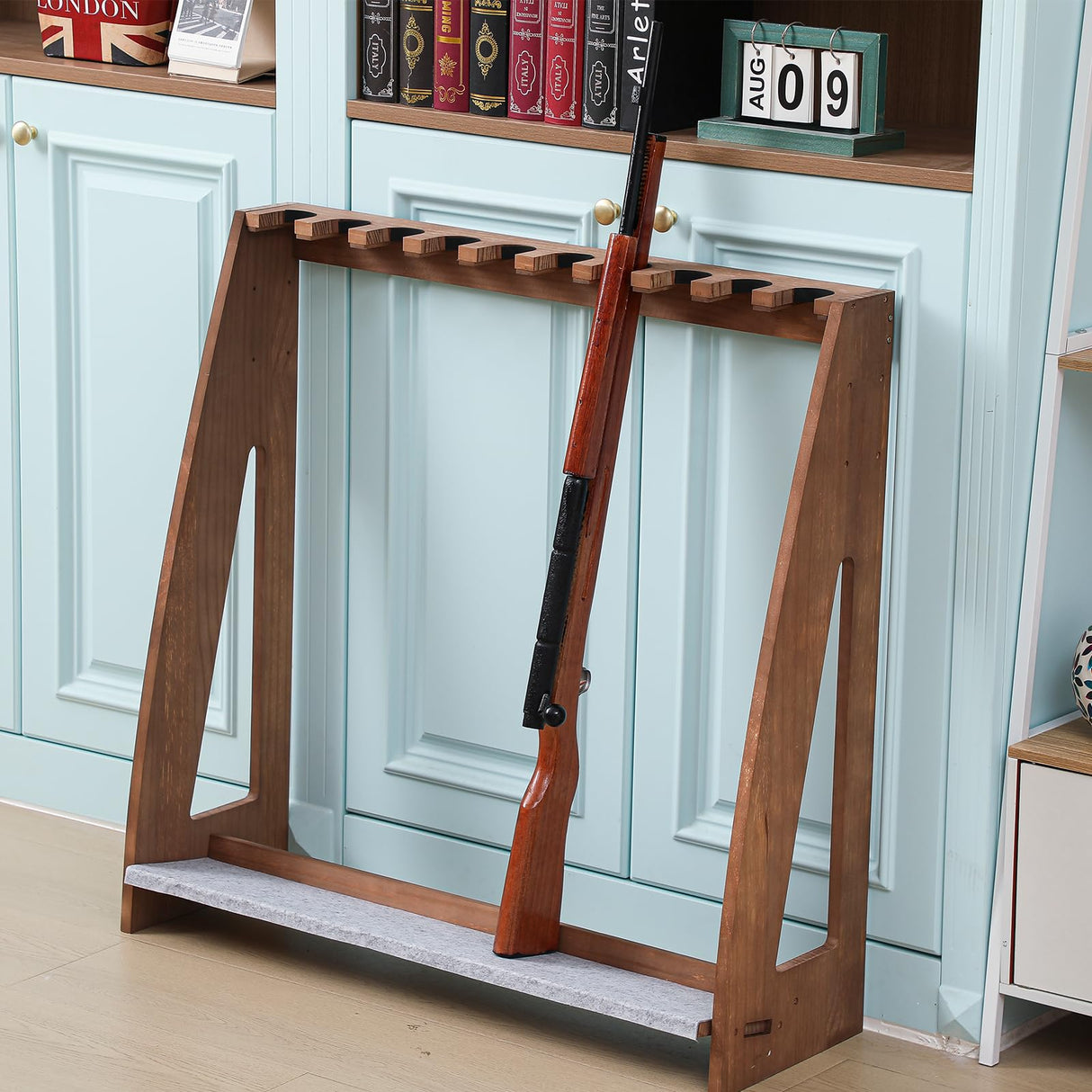 Yousoontic Indoor Gun Racks Freestanding Rifle Racks Gun Display Stand with Soft Padding Safe Heavy Duty Gun Storage for Cabinet Holder Accessories (Walnut,31.5 x 31.1 x 10.6 Inches) Yousoontic