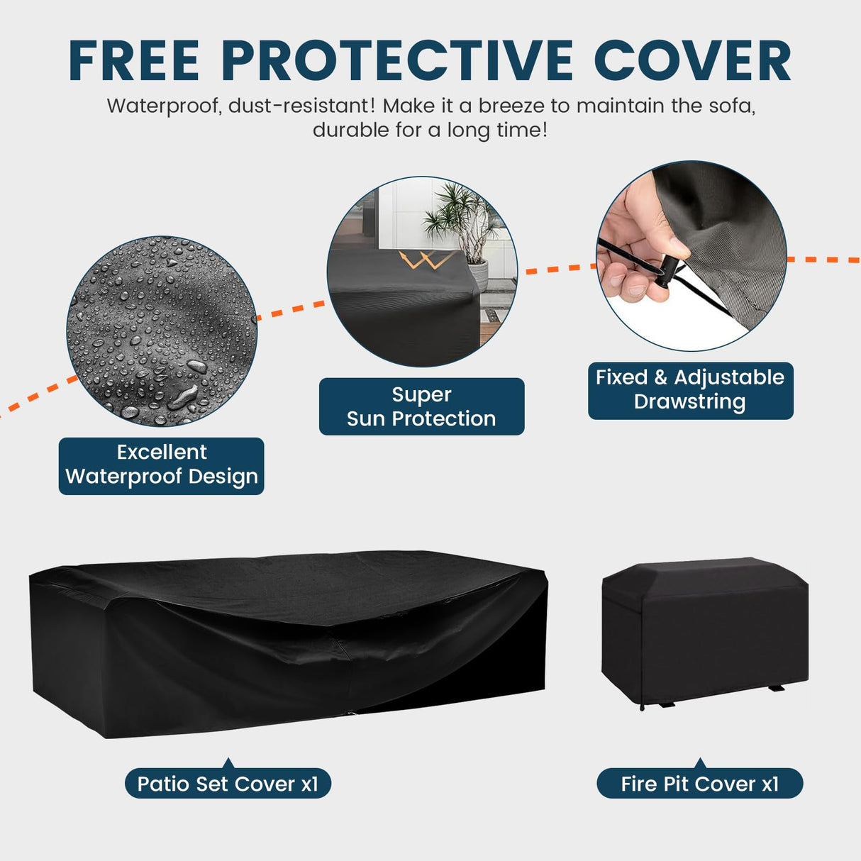 VONZOY 7 Piece Patio Furniture Set with Fire Pit Table, Outdoor Conversation Sets Wicker Rattan Sectional Sofa with Coffee Table, 4'' Thickened Cushion Wine Red (Include Waterproof Cover) VONZOY