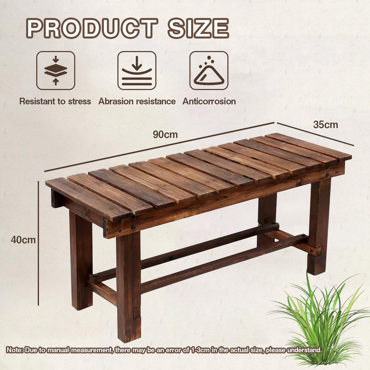 LSPYYDS Outdoor Garden Bench, 2-Person Wood Patio Bench Weatherproof Outdoor Backless Bench, Anti-Corrosion and Anti-Rust Garden Benches for Garden Lawn Porch Park Backyard 90x35x40cm LSPYYDS