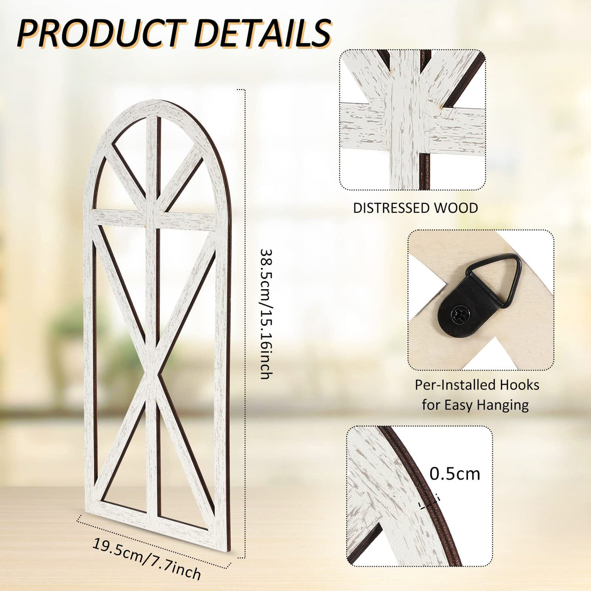 Yulejo 2 Packs 15.16 x 7.7 Inch Rustic Wood Window Frame Wooden Cathedral Arch Window Wall Decor Frame Art Farmhouse Wall Decor for Home Kitchen Living Room Bedroom Yulejo