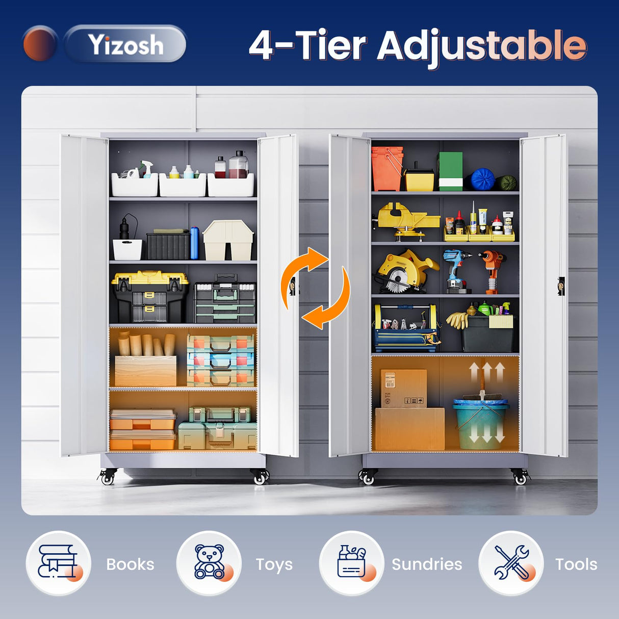 Yizosh Metal Garage Storage Cabinet with Locking Doors and Adjustable Shelves,- 75" Rolling Steel Tool Cabinet for Home Office,Garage,Warehouse Yizosh