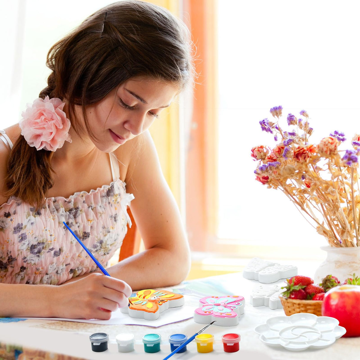 WinnerWhy 24 Sets Butterfly Ceramic Painting Kit Make Your Own Butterfly Figurines Paint DIY Beautiful Painting Statues Craft Paint Your Own Spring Statues for Spring Party Arts Activity Supplies WinnerWhy