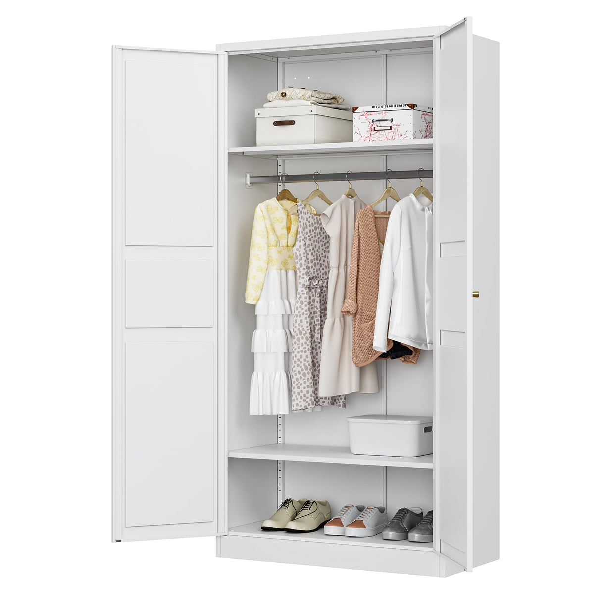 BYNSOE Metal Storage Locker 72'' Metal Wardrobe for Home Metal Storage Cabinet with Hanging Rod for Office Hospital Home Office Require Assembly (White, 72inch) BYNSOE