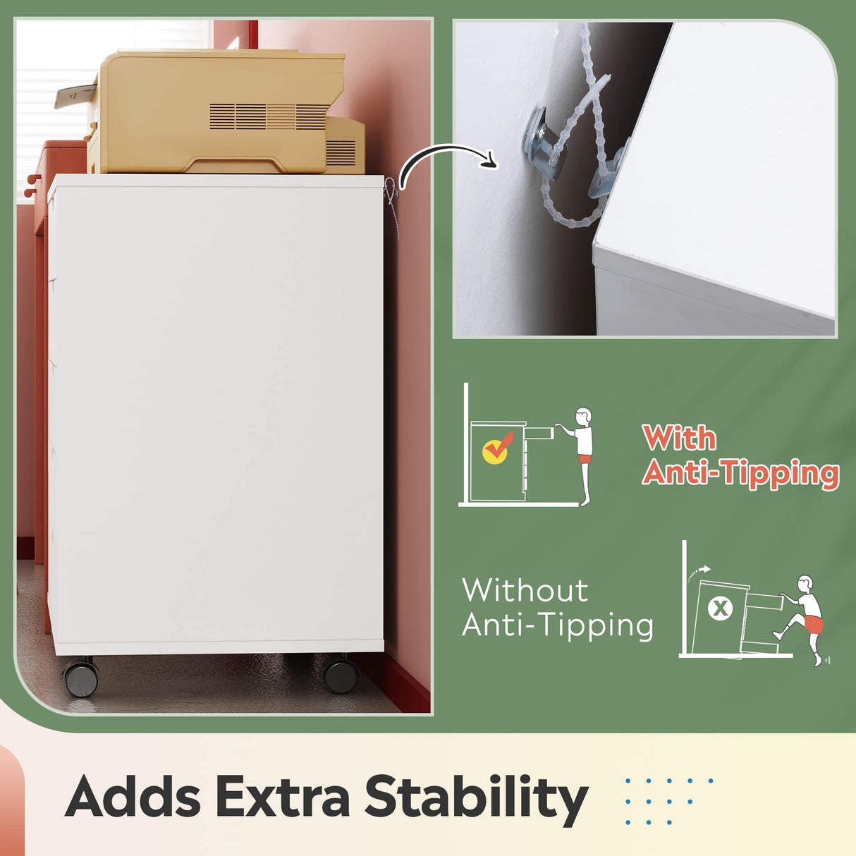 DEVAISE 5-Drawer Chest, Wood Storage file Cabinet with Wheels, White DEVAISE