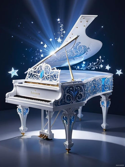 JXAVAXDE White Piano Diamond Painting Kits, Music Full Drill Round Diamond Dots Paintings for Beginners 5D DIY Diamonds Pictures Gem Art Painting Set 12x16 Inch