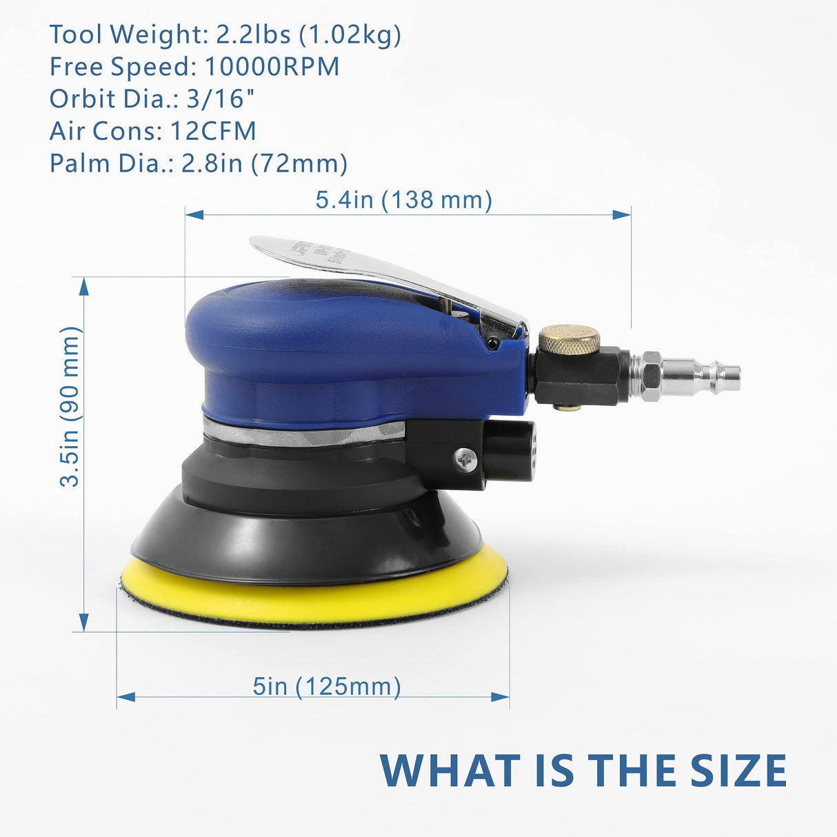 5 inch Air Random Orbital Sander for Auto Body Work, Pneumatic Palm Sander with 10 Polishing Sponge & Wool Pads, 10 Sandpapers (5 Inch Kit) UPWOOD