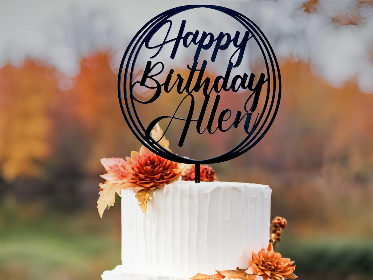 Personalized Happy Birthday Cake Topper Couples Name Cake Topper for Wedding or Engagement Gift Custom Birthday Cake Topper for Any Age Made with Wood & Acrylic designLEE Studio