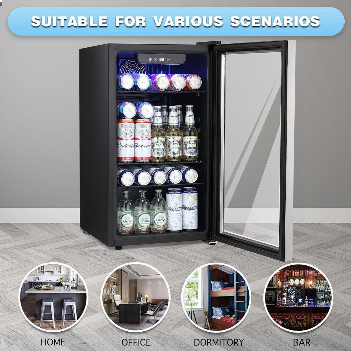 Antarctic Star Beverage Refrigerator Cooler -120 Can Mini Fridge Glass Door for Soda Beer or Wine Constant Glass Door Small Drink Dispenser Clear Front Door for Home, Office Bar 3.2cu.ft Antarctic Star