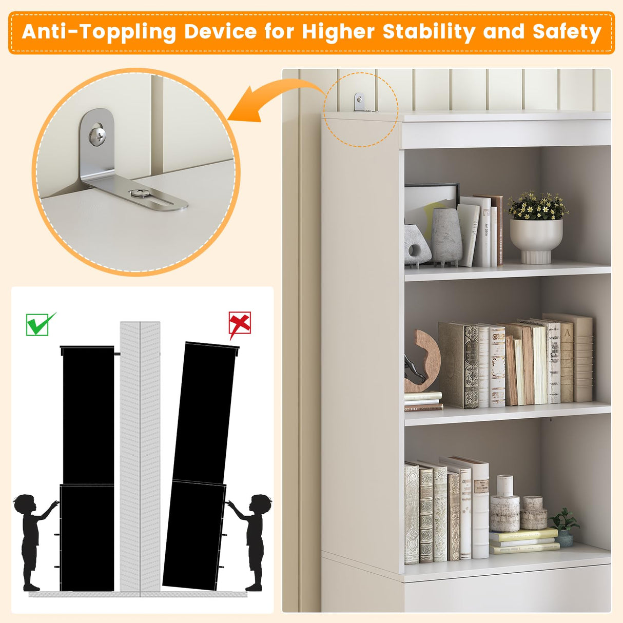 Winkalon 71“H White Bookshelf with LED Light, Bookcase and Bookshelf with Drawers, Tall Bookcase Tall Storage Cabinet 3-Tier Open Shelves for Home Office Living Room Bedroom, 15.8"D x 23.6"W x 70.9"H Winkalon