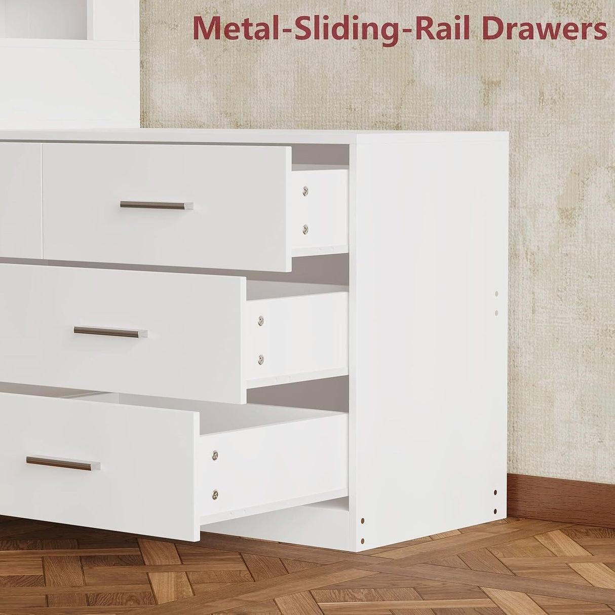 Irontar Vanity Desk with Large Mirror and 3-Color Lights, Makeup Vanity with 8 Drawers & Open Shelf, Side Cabinet with Width Adjustable, Makeup Table for Women, White WDT007W Irontar