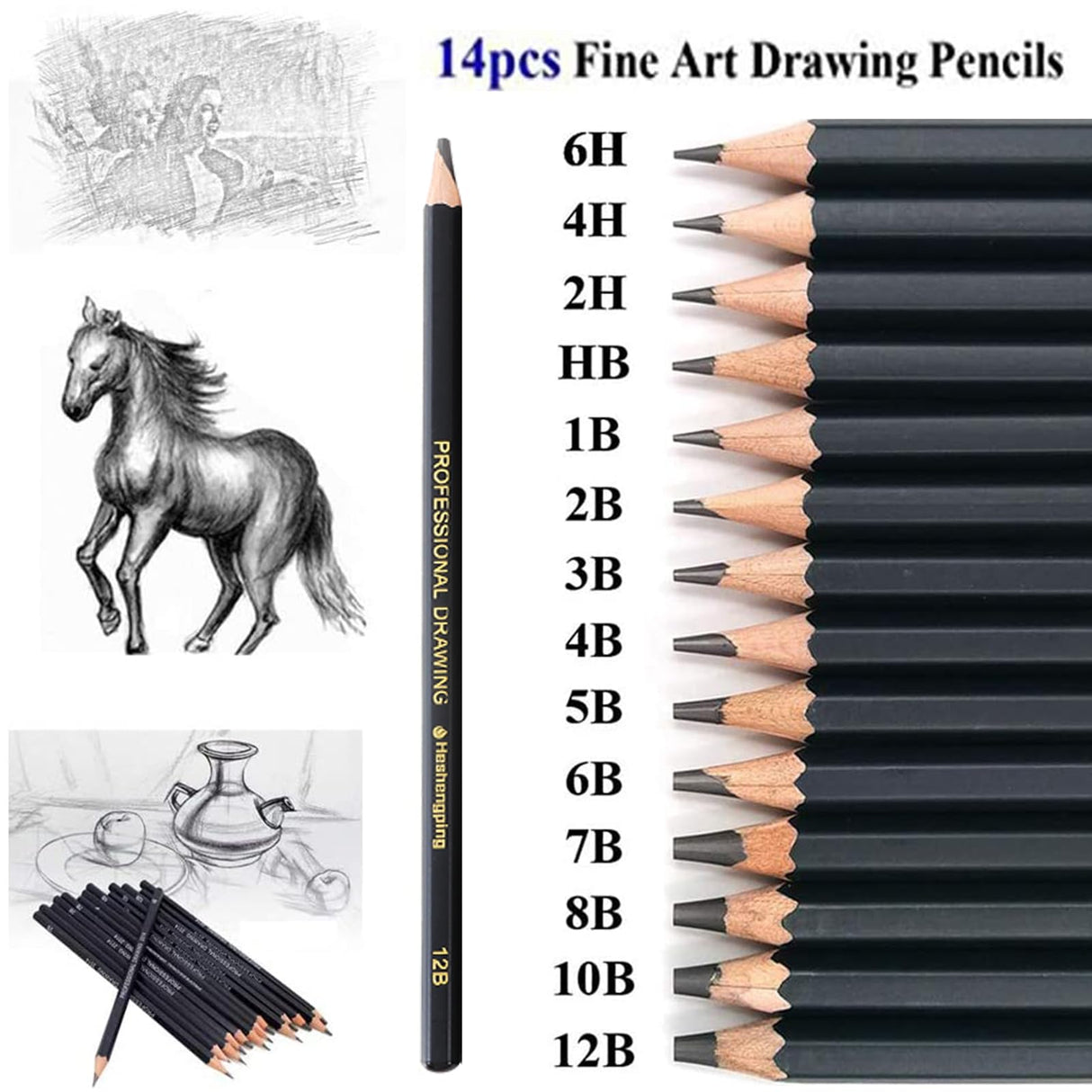Heshengping 26 Pack Sketching Set Drawing Pencils Kit Art Supplies Include Graphite Charcoal Professional Pencils Set Cute Portable case for Artists Adults Beginners Artist Heshengping