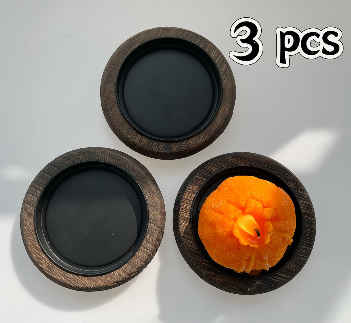 Wood Candle Holder 3 PCS Farmhouse Decor Wooden Pillar Candles Tray for Table Centerpiece Small Decorative Tray Riser Round Wooden Plate Pedestal Stand for Coffee Table for Home Decor Phinicco