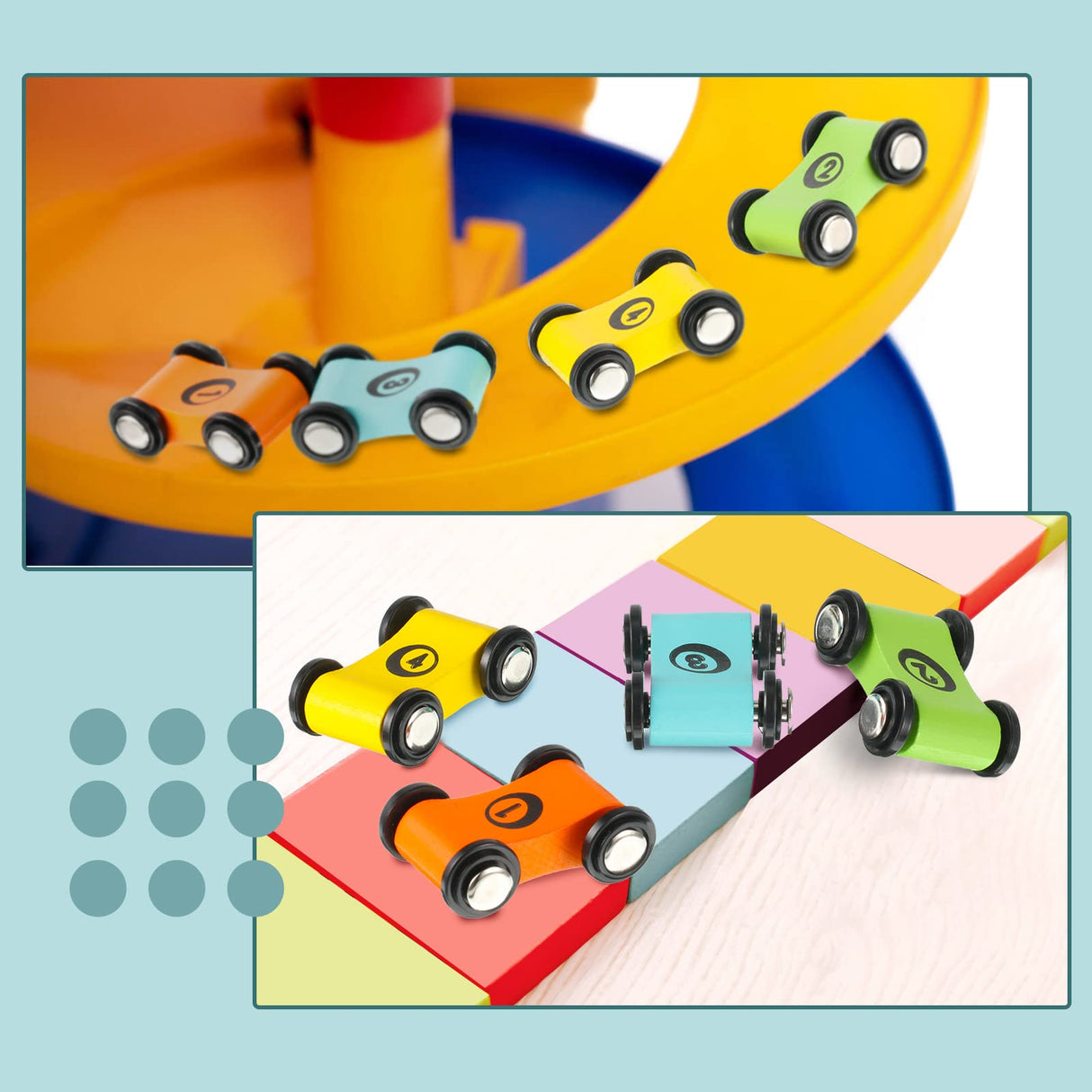 12 Pieces Mini Wooden Car Ramp Wooden Race Track Toy Car Toddler Car for Race Track Replacement Cars, Aged 6+, Present (Circle Print) Chivao