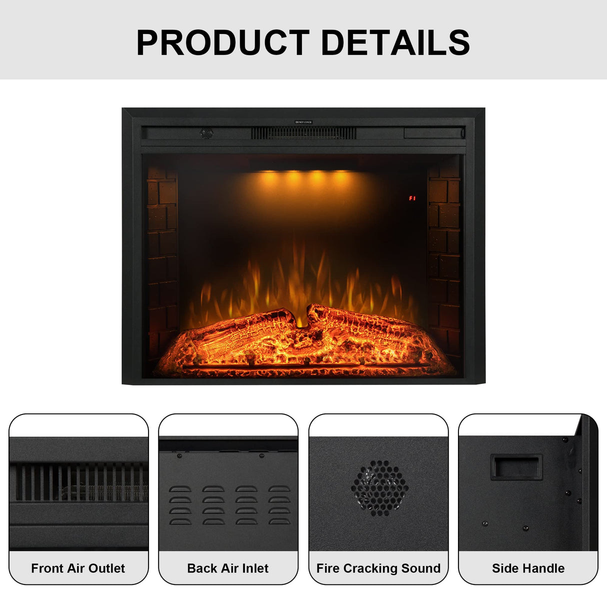Benrocks 36'' Electric Fireplace Inserts, Recessed & Built in Wall Electric Fireplace Heater with Fire Crackling Sound, Adjustable Top Light & Flame Speed, Overheating Protection, 750/1500W Black Benrocks