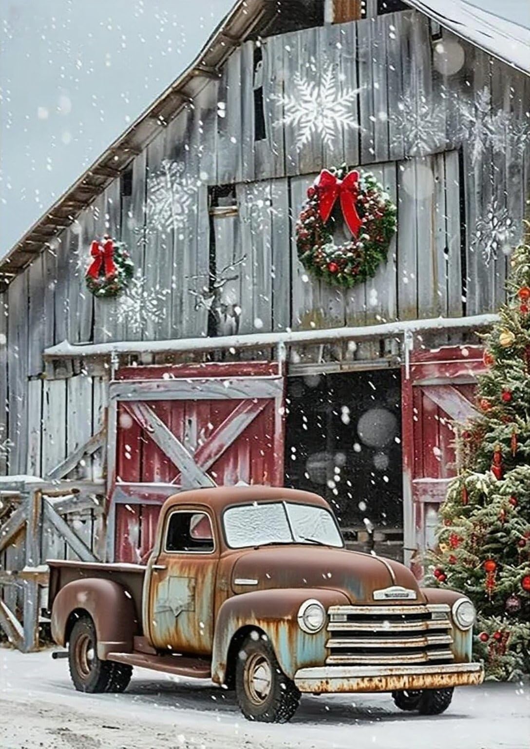 Christmas Stamped Cross Stitch Kits - Red Truck Counted Cross Stitch Kits for Beginners Adults Needlepoint Cross-Stitch Patterns Dimensions Needlecrafts Embroidery Kits Arts and Crafts WUSARPLY