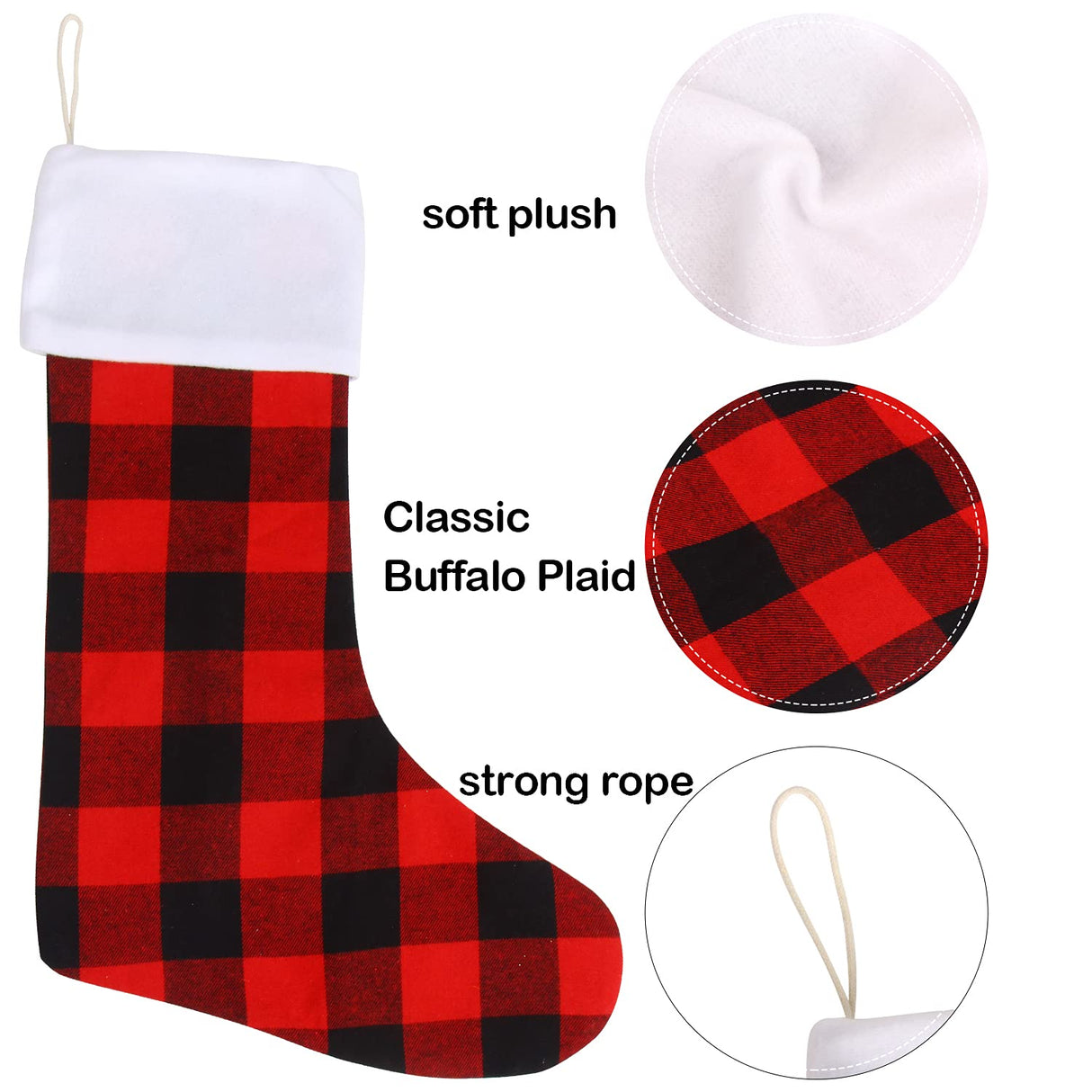 DIYASY Christmas Red Black Buffalo Plaid Stockings,6 Pack 18 Inches Large Plaid Stockings with Plush Cuff,Classic Christmas Stockings Decorations for Fireplace Hanging and Holiday Décor DIYASY