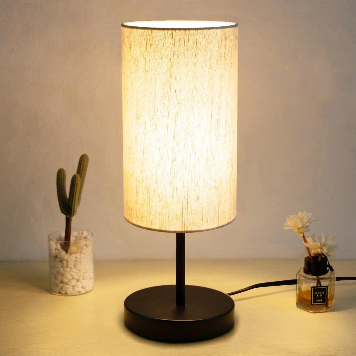 Small Table Lamp, Bedside Table Lamp for Bedroom, Lamp for Nightstand with Linen Fabric Shade, Minimalist Modern Desk Lamp for Living Room Office Dorm Kids Room RISLG
