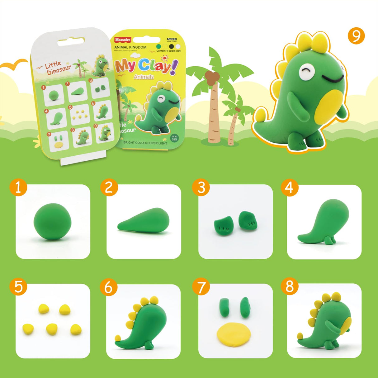 Air Dry Clay for Kids, 12 Animals Modeling Clay Kit with 8 Sculpting Tools and Clear Acrylic Sheet, Soft & Non-Sticky, Safe & Non-Toxic Magic Clays, DIY Arts & Crafts Creative Gift for Boys & Girls Maxsolve