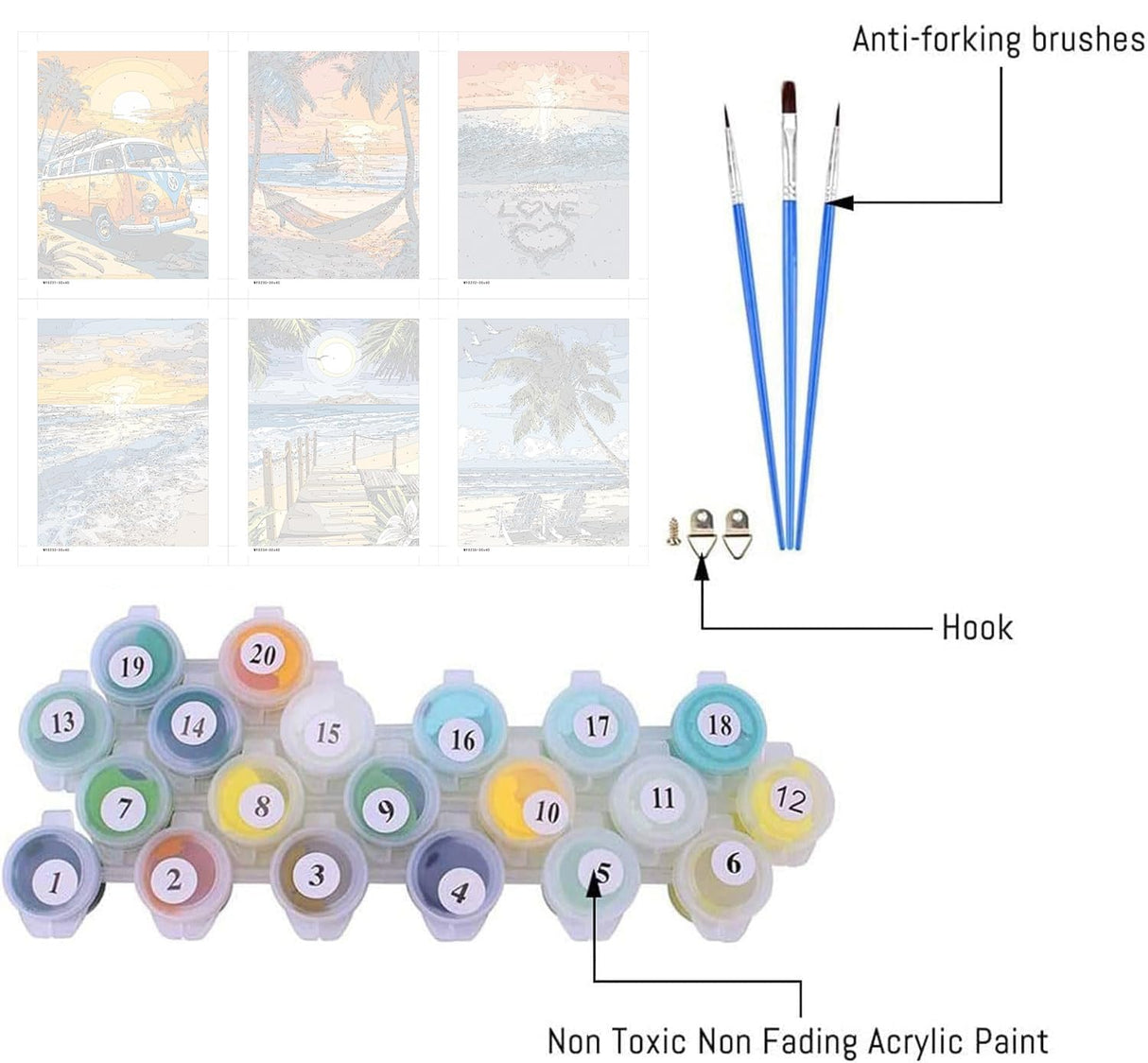 Ekuxom 6 Pack Paint by Numbers Kit for Adults Beginner, 12x16 inch Beach Adult Paint by Number Kits on Canvas, DIY Beach Painting by Numbers for Adults Home Wall Decor Ekuxom