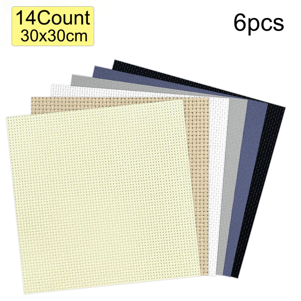 Zhenqing 14CT 12x12 Inch Aida Cloth 6-Pack (6 Colors) – Premium Cotton Cross Stitch Fabric for Beginners & Pros – Pre-Cut Squares for Embroidery, Needlework, DIY Crafts Zhenqing