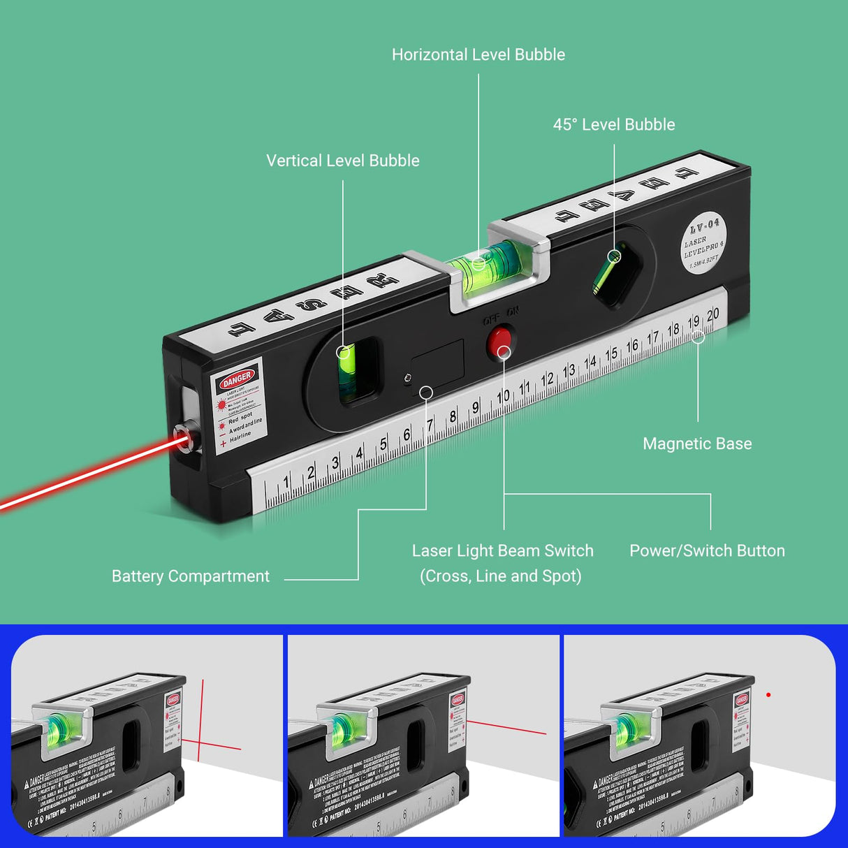 Laser Level, 2-in-1 Laser Level with 100Ft Point & 30Ft Line for Picture Hanging cabinets Tile Walls, Magnetic Laser Level Line Tool for Construction, Laser Level with home renovation Deccasa