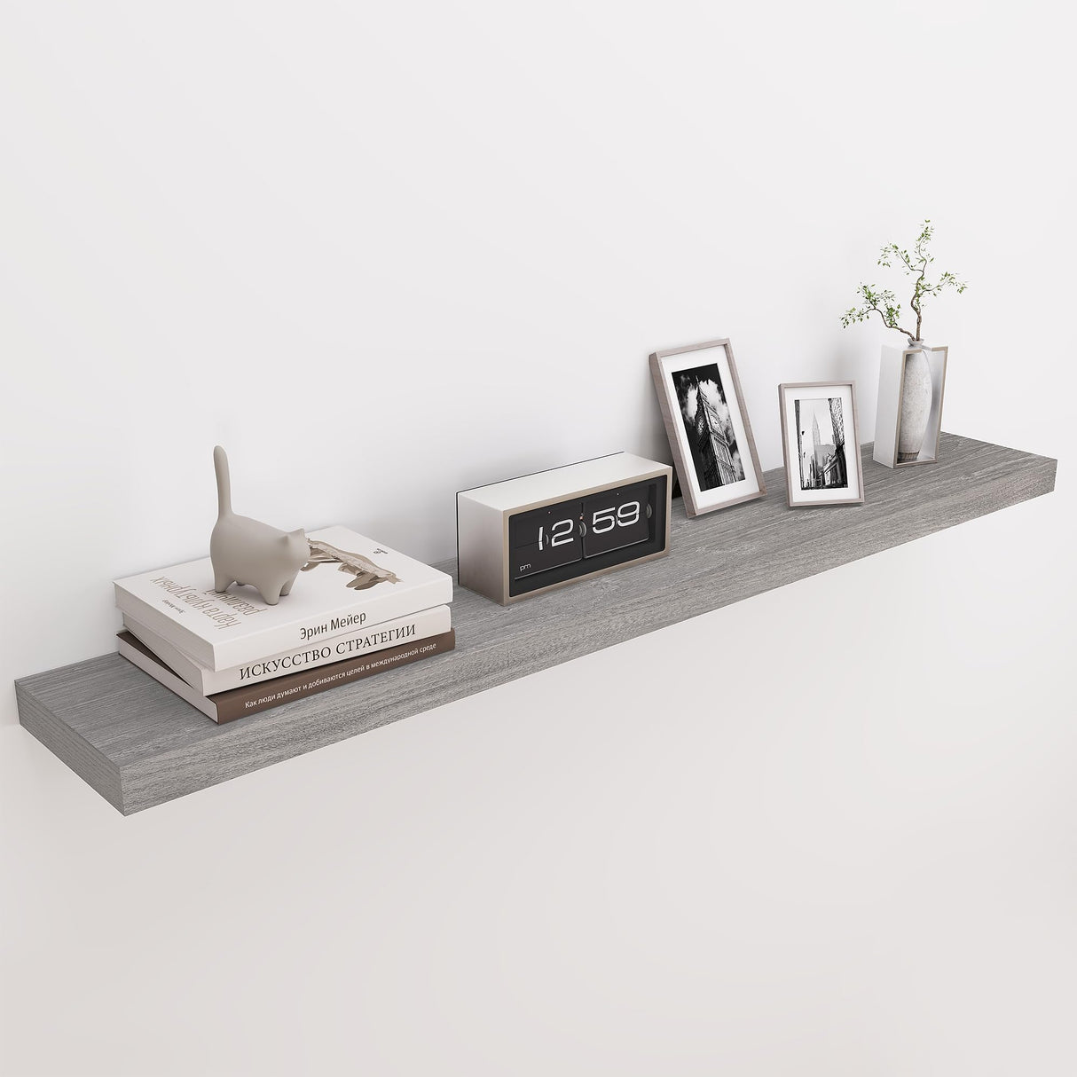 Fun Memories 48 Inch Fireplace Mantel Shelf, Wood Floating Shelves Wall Mounted, Wall Shelves with Invisible Bracket for Living Room Bathroom Bedroom Kitchen, Set of 1 (Grey, 48"x 8") Fun Memories