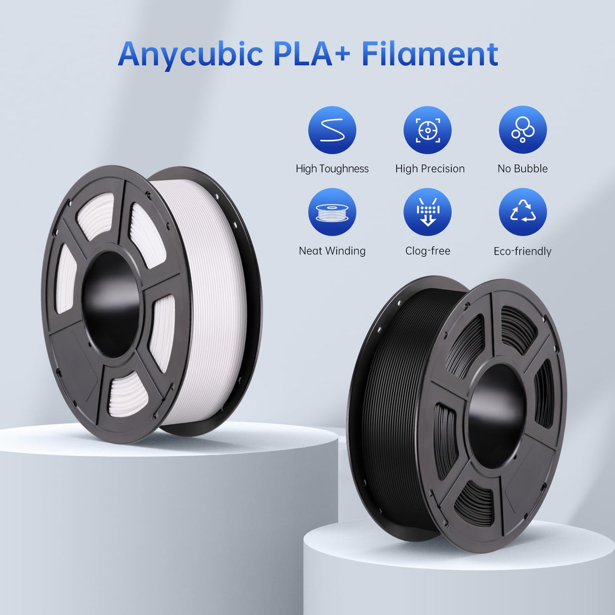ANYCUBIC PLA Plus (PLA+) 3D Printer Filament 1.75mm Bundle, Dimensional Accuracy +/- 0.02mm, High Toughness, Print with Most FDM 3D Printers, 1KG Spool, 2kg, Grey + Black ANYCUBIC