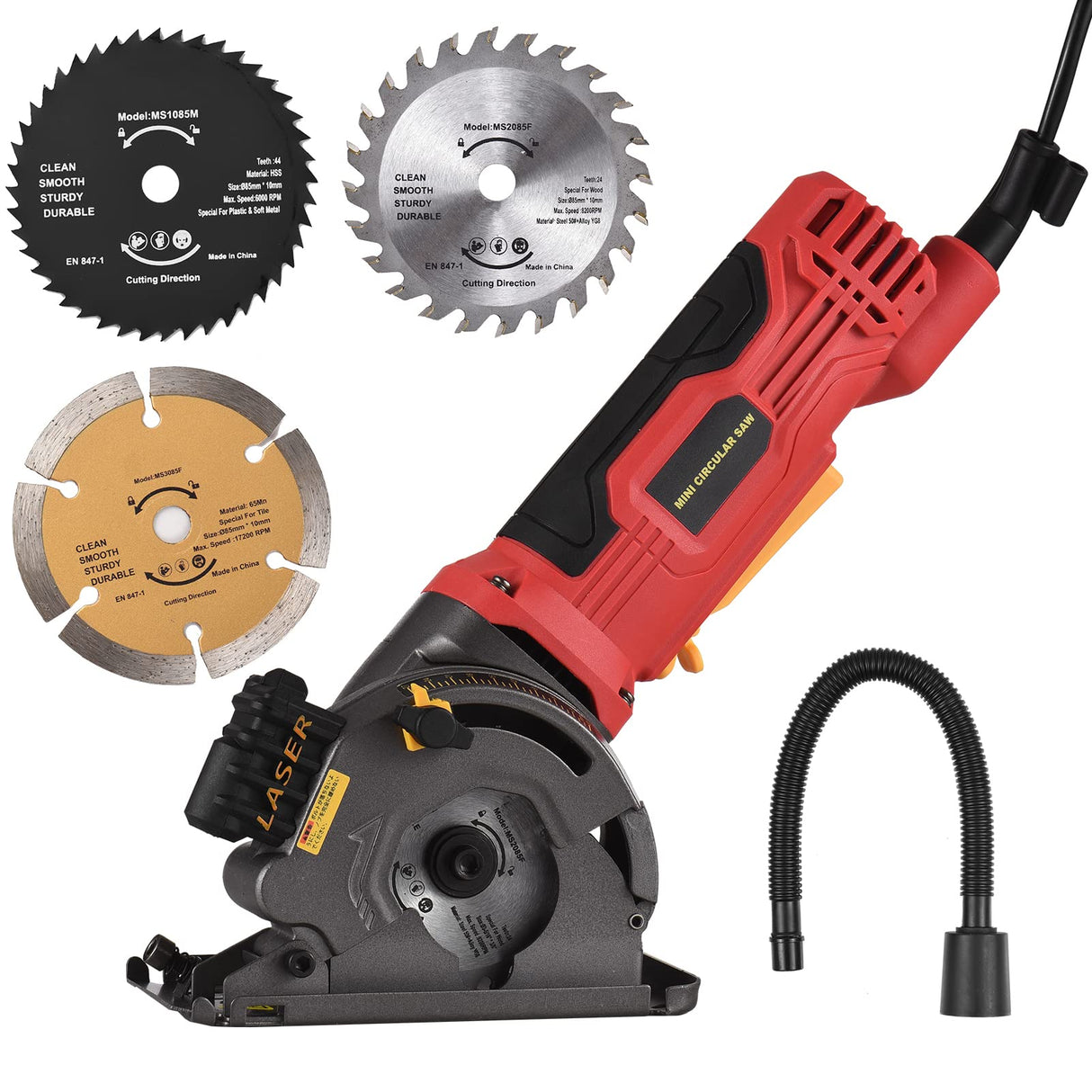 Mini Circular Saw, Weytoll 4.8Amp Compact Circular Saw, 3700RPM with Lasing Guide Scale Ruler Vacuity Port 3 sawblades for Cutting Woods Tile and Weytoll