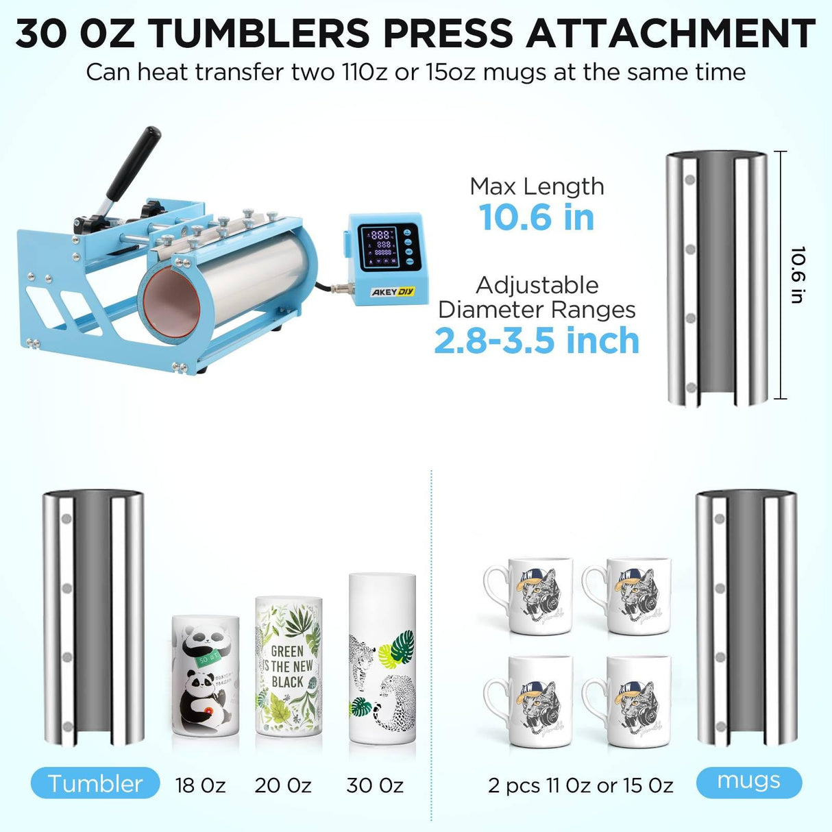 AKEYDIY Heat Press, 15x15 Shirt Press Machine with 30 OZ Tumbler Attachment, 8 in 1 Sublimation Shirt Printing hat and Mug Heat Press Digital Heat Press Machine for T Shirts/Tumbler/Mug/Cap/Plate AKEYDIY