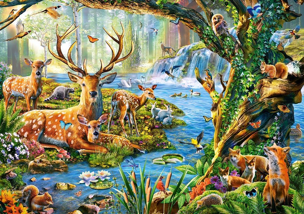 CASTORLAND 500 Piece Jigsaw Puzzles, Forest Life, Charming View of Deer and Animals in The Forest, Adult Puzzle, Castorland B-52929 Castorland