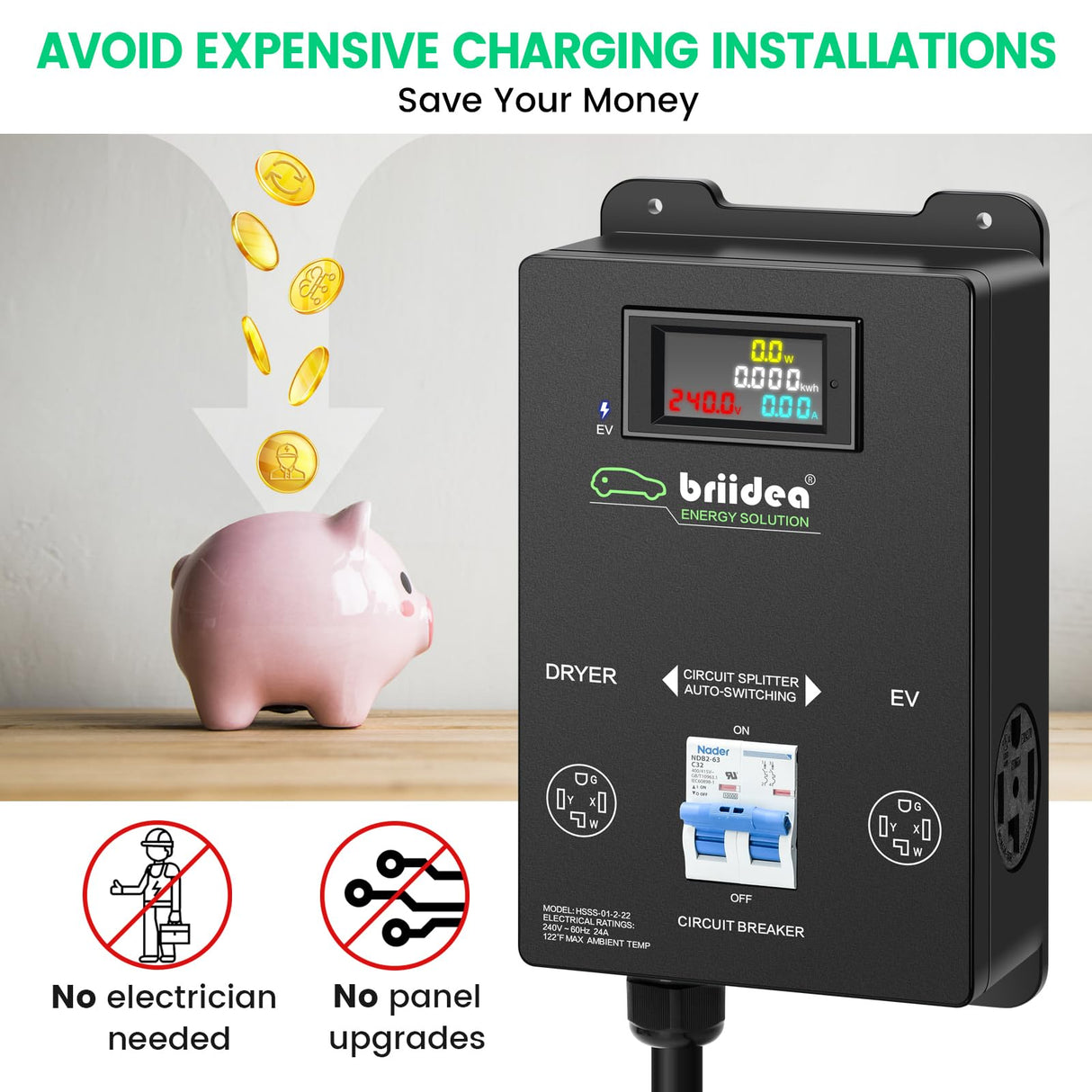 briidea Automatic Power Switch for Dryer and EV, Fast Charge Your EV, NEMA 14-30 briidea