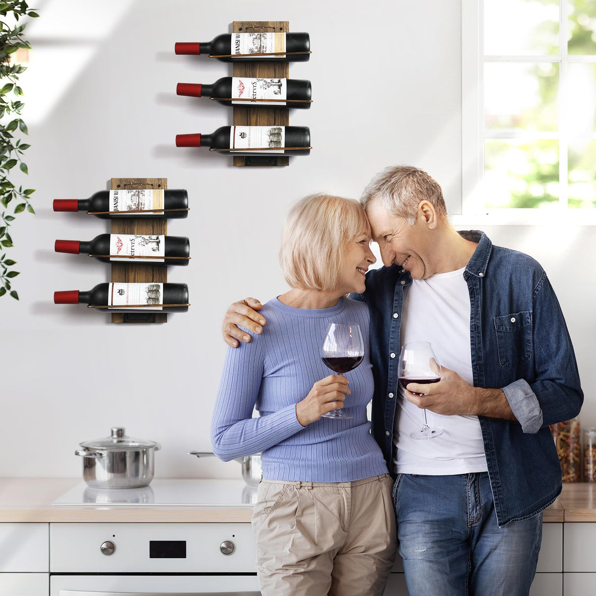 Taprion Wine Rack Wall Mounted Wood LED Light Wine Rack for 9 Wine Bottles - Elegant Wine Storage Solution for Kitchen, Dining Room, Home Bar, Wine Cellar Taprion