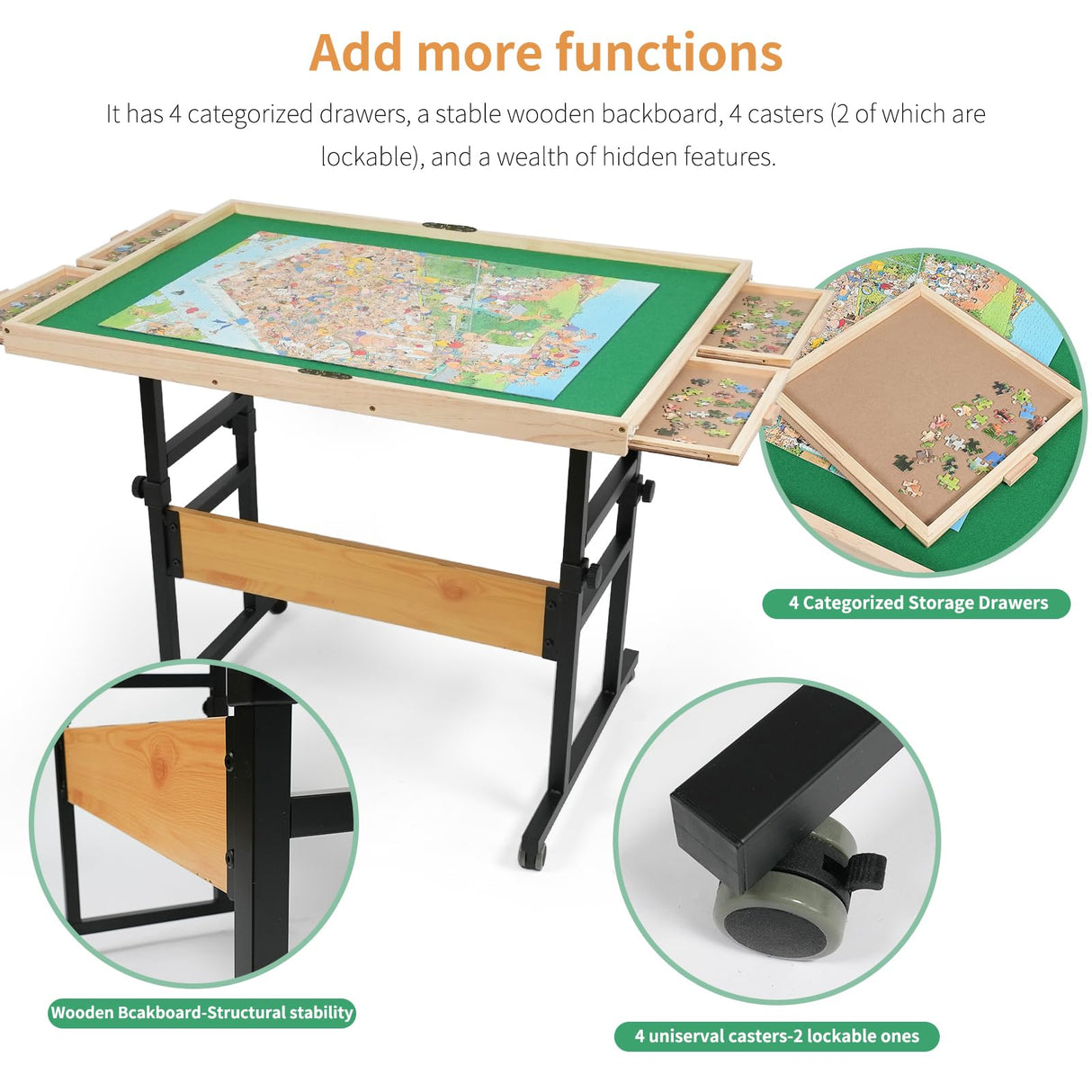 ALL4JIG 2000 Pieces Puzzle Board for Adults Gifts, Wooden Jigsaw Puzzle Table with 4 Drawers, 360°Rotating Panel & Locking Knob, Vertical Usage Option ALL4JIG