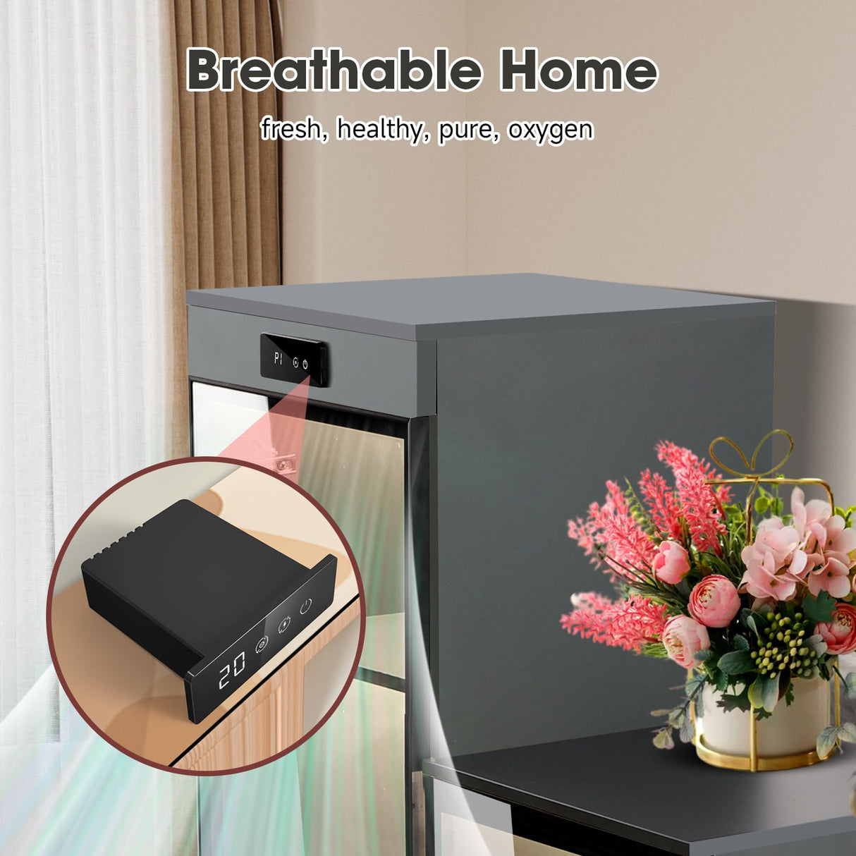 ylizeyu Shoe Rack with LED Air Purifier, Intelligent Closet with 6 Spaces, Glass Door with Reinforced Hinges, Grey ylizeyu